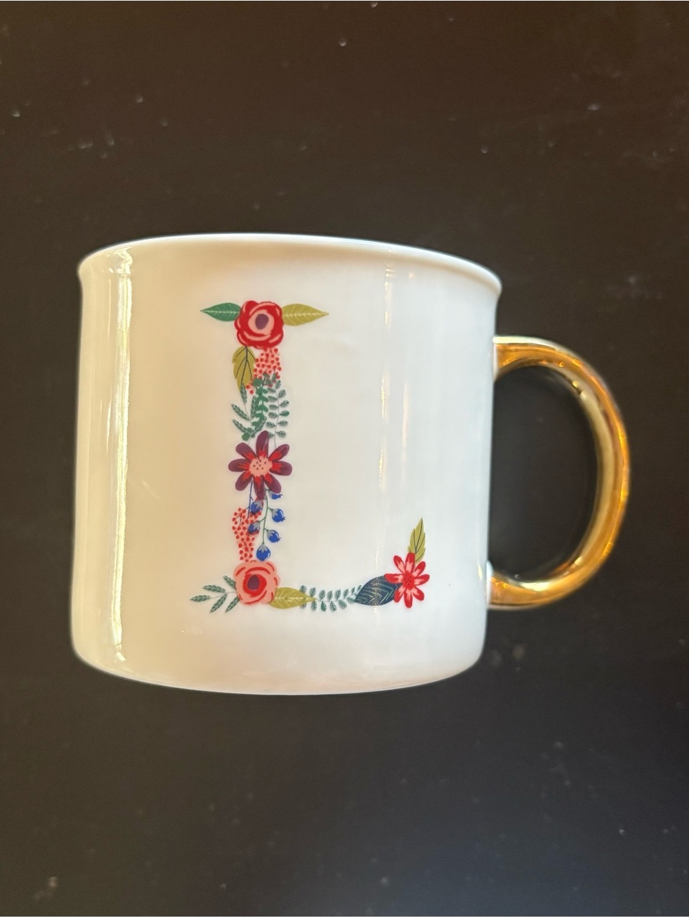 Opalhouse White Porcelain Mug with Gold Handle Accent “L”